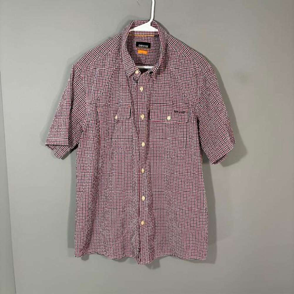 Orvis Shirt Mens Large Multicolor Check Short Sleeve Button Up Seersucker